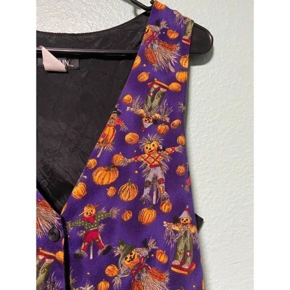 Vintage Women’s Scarecrow‎ Pumpkin Halloween Vest Large - Picture 4 of 7
